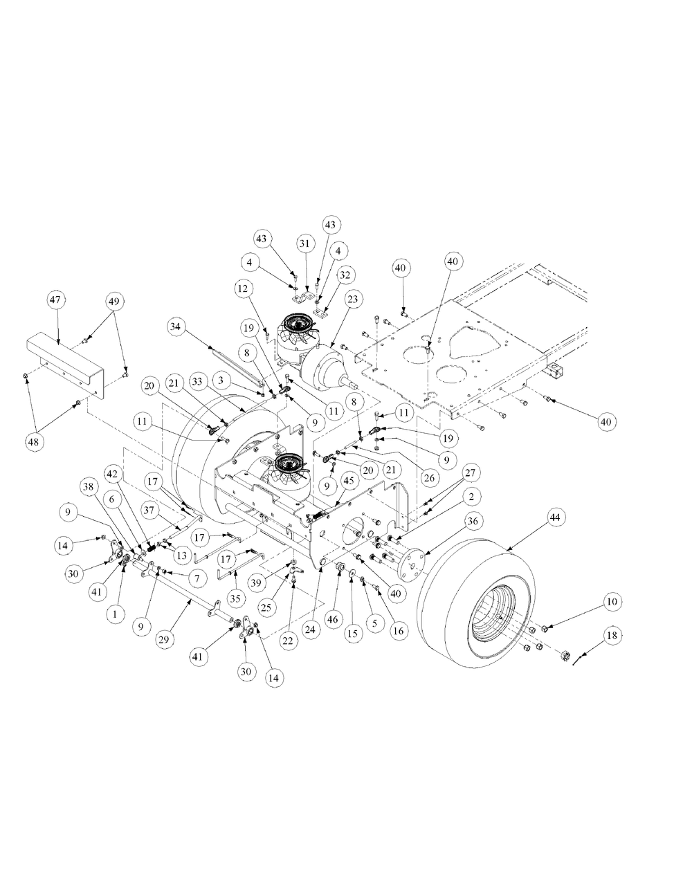 Transmission Assembly Diagram and Parts List for HFF1748 55AG5D4V750-WAM Cub Cadet Lawn Mower